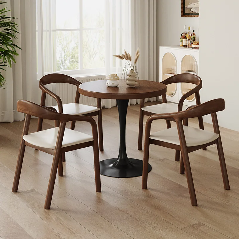 Dark walnut solid wood round dining table office reception table and chair combination
