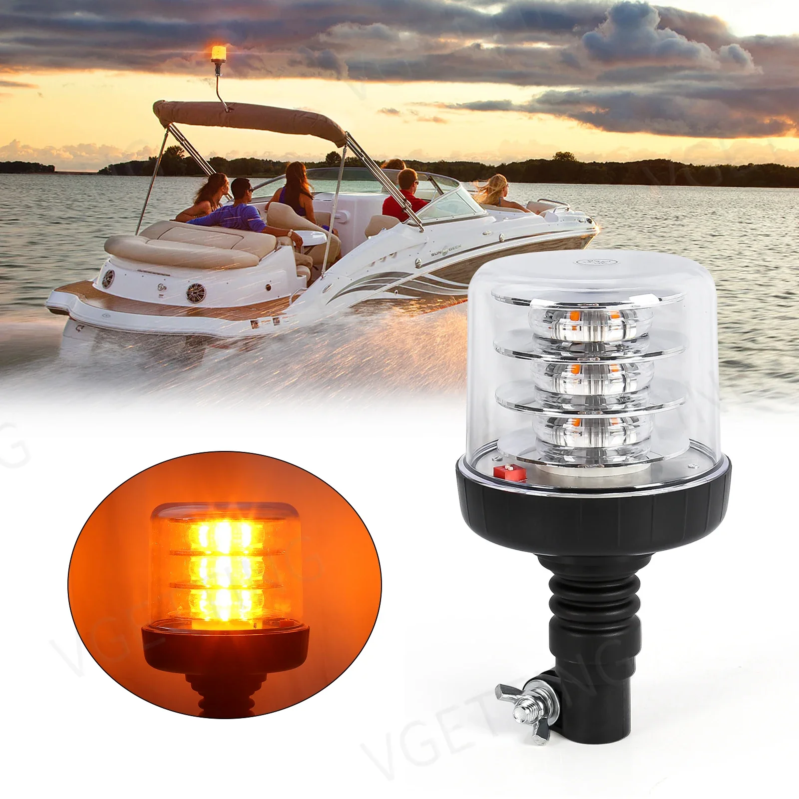 

360 Degree Rotating Warning Light For Car Truck Agriculture Marine Boat Yacht Navigation Light Amber Emergency Security Strobe