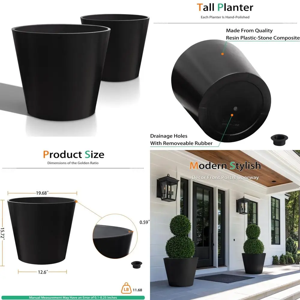 

Большие уличные горшки, набор из 2-х круглых смоляных горшков для сада, патио и цветов на крыльце