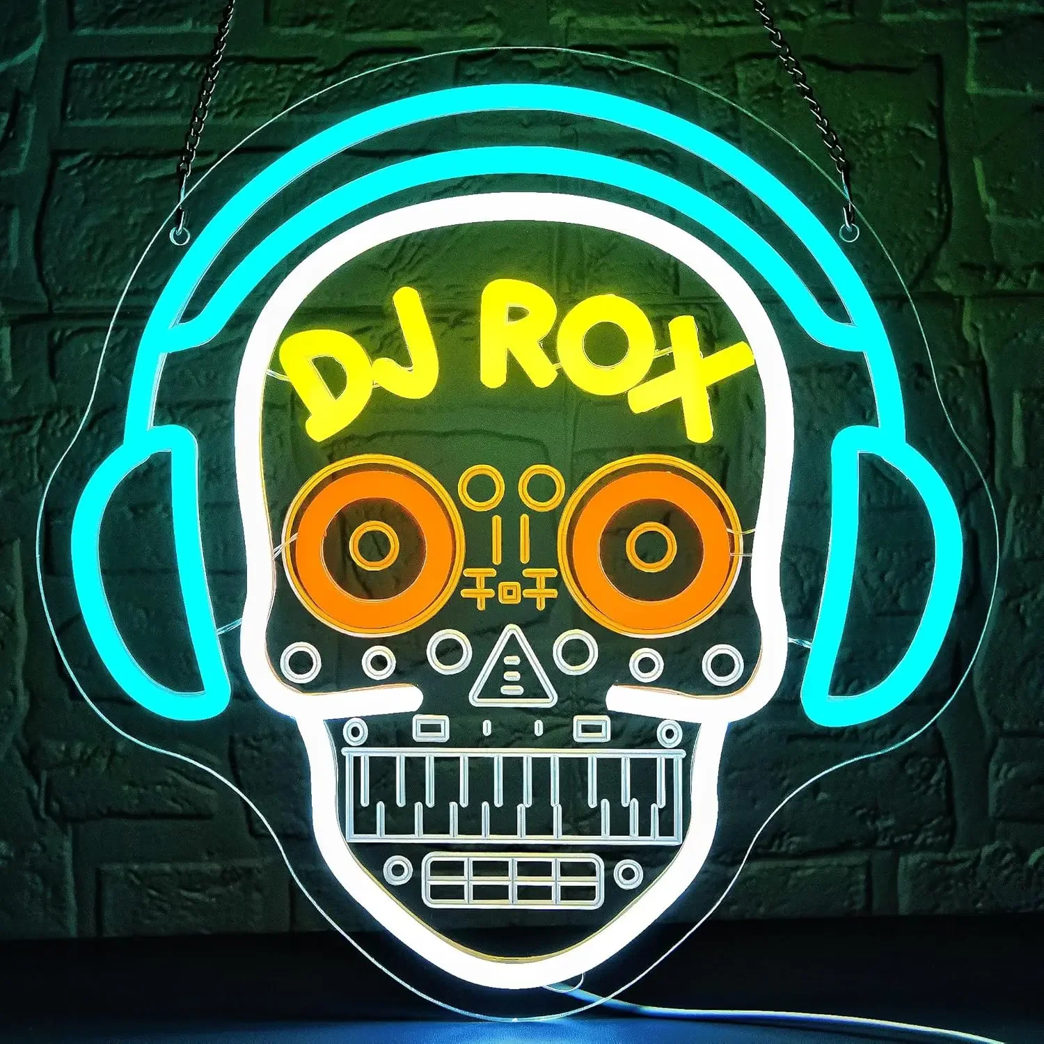 DJ Skull Neon Sign Art Wall Light USB Powered LED Light for Studio Dancing Hall Mexican Bar Gaming Room Bedroom Decoration Gift