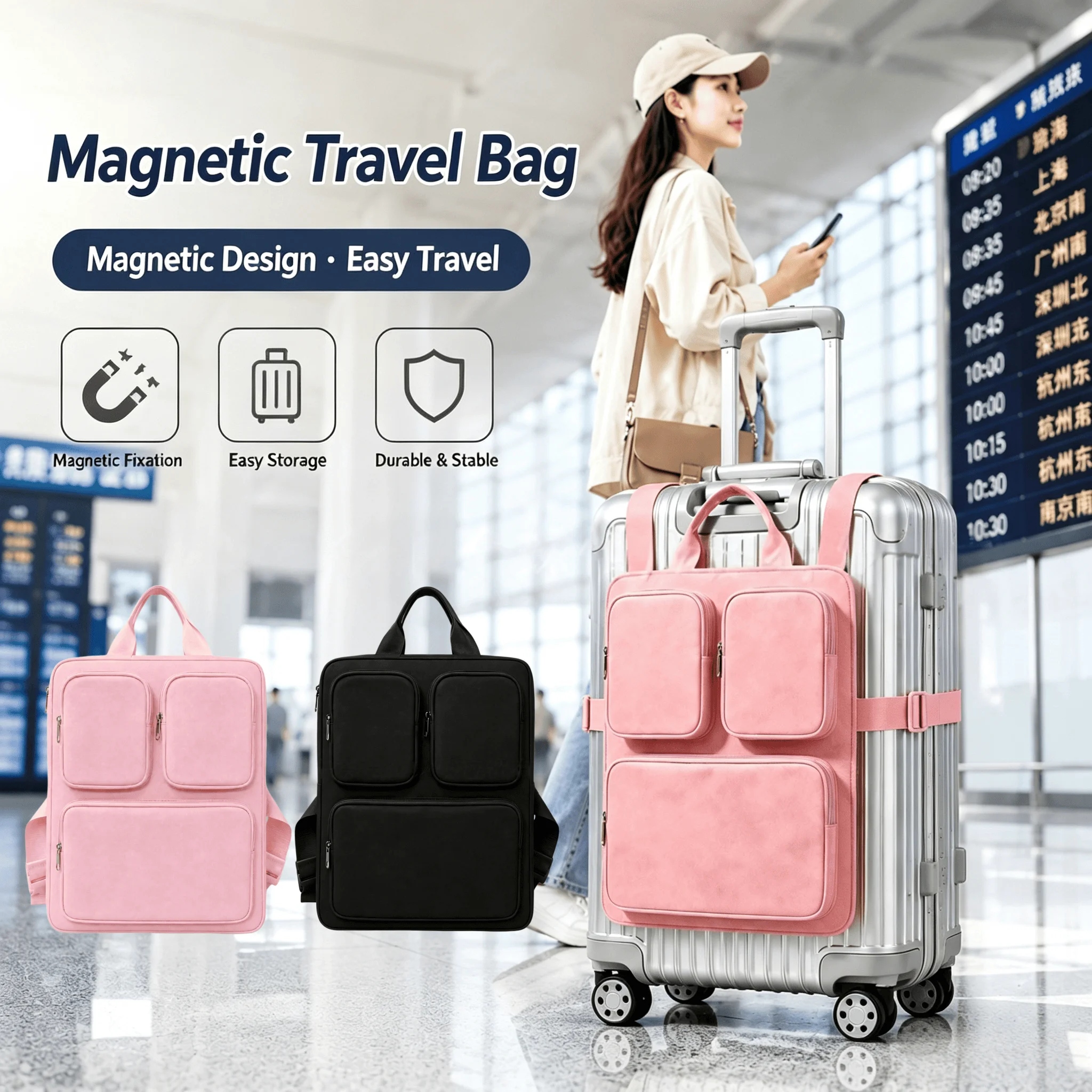 Multi-Pocket Luggage Attachable Carry Bag,Travel Handbag, Suitcase Hanging Storage Organizer Pouch for Business Trip Daily Trave