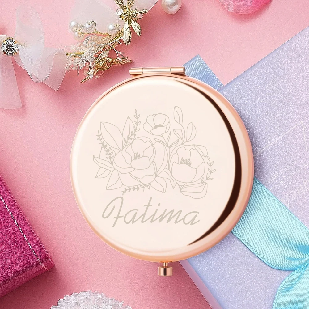 1PC NEW Flower Custom Name stainless steel Sliver Pocket Mirror Party Gift