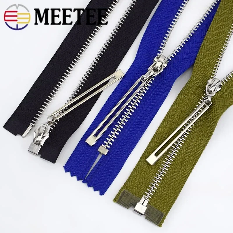 Meetee 2Pcs 3# Metal Zipper Silver Tooth 15/18/20/25/30/40/50/60/70cm Auto Lock Zippers DIY Bags Clothing Sewing Accessories