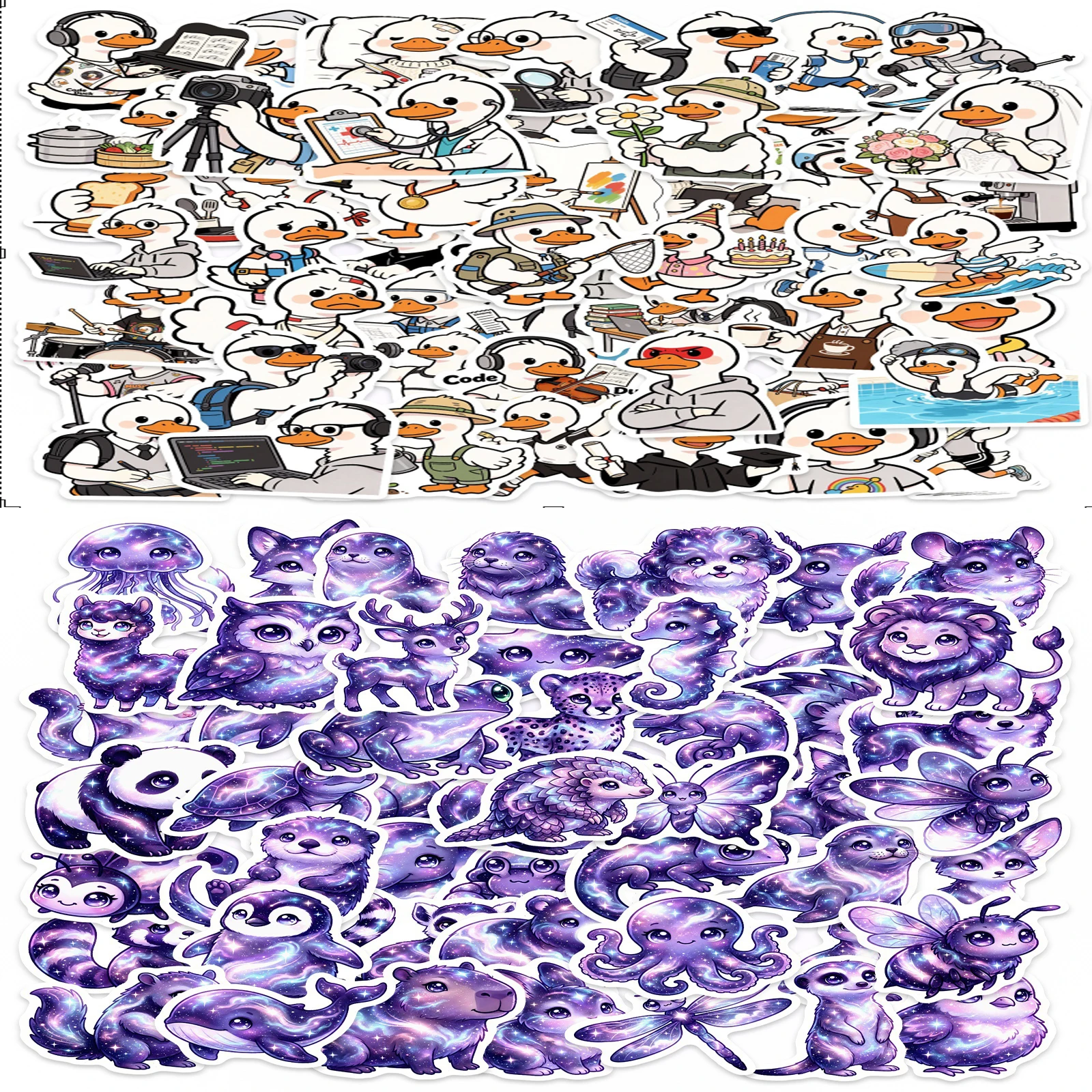 50 Stück Niedliche Sternenhimmel-Tier-Max-Graffiti-Aufkleber Kawaii Personifizierte Enten-Cartoon-Sticker DIY Gepäck Handy Gitarre Tasse Kinderspielzeug