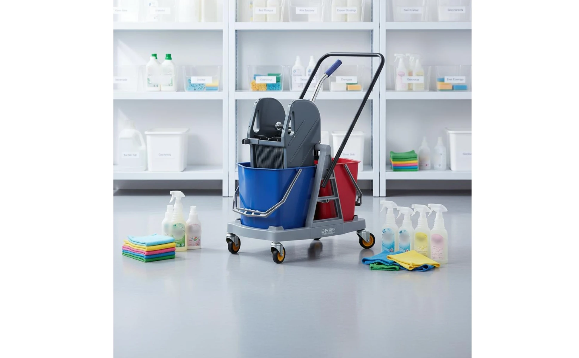 34 Liters Double Bucket Mop Trolley Easy to Move Dual Bucket Wringer Trolley Cleaning Equipment Sturdy Plastic Body for Hotel
