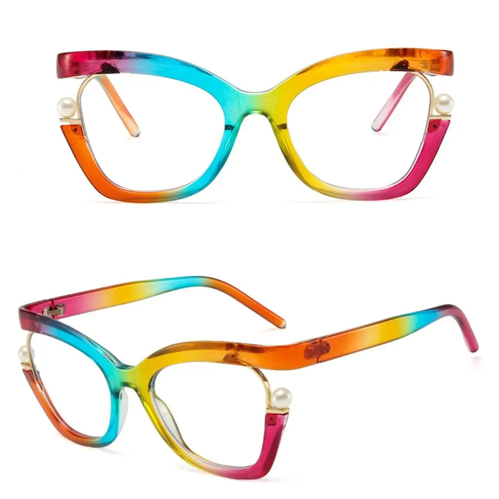 عين القط قوس قزح النساء النظارات الشمسية الفاخرة خمر الصيف نظارات اللؤلؤ العصرية القط العين النظارات البصرية الإطار للجنسين