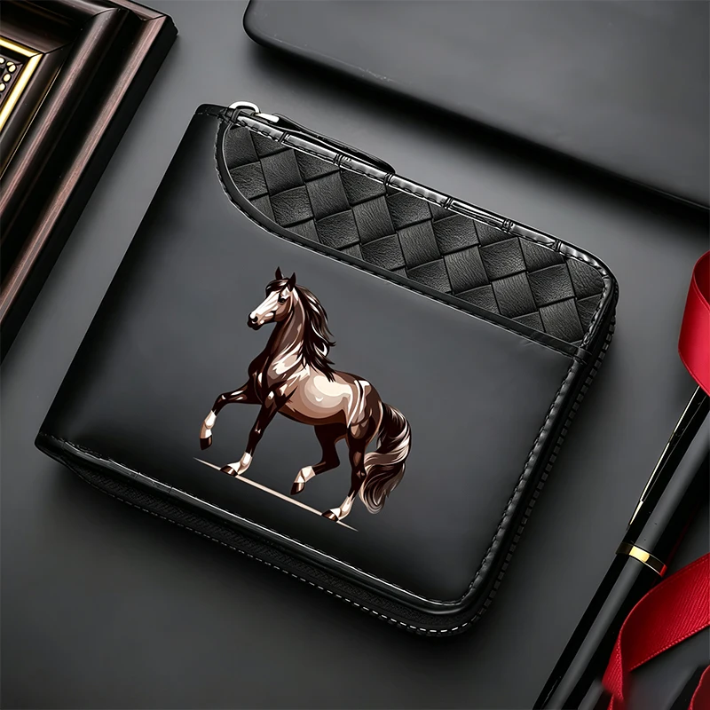 1Pc High-End Men's Wallet , with Elegantly Embossed Horse Pattern Alligator Grain PU Leather Multiple Card Slots Large Capacity