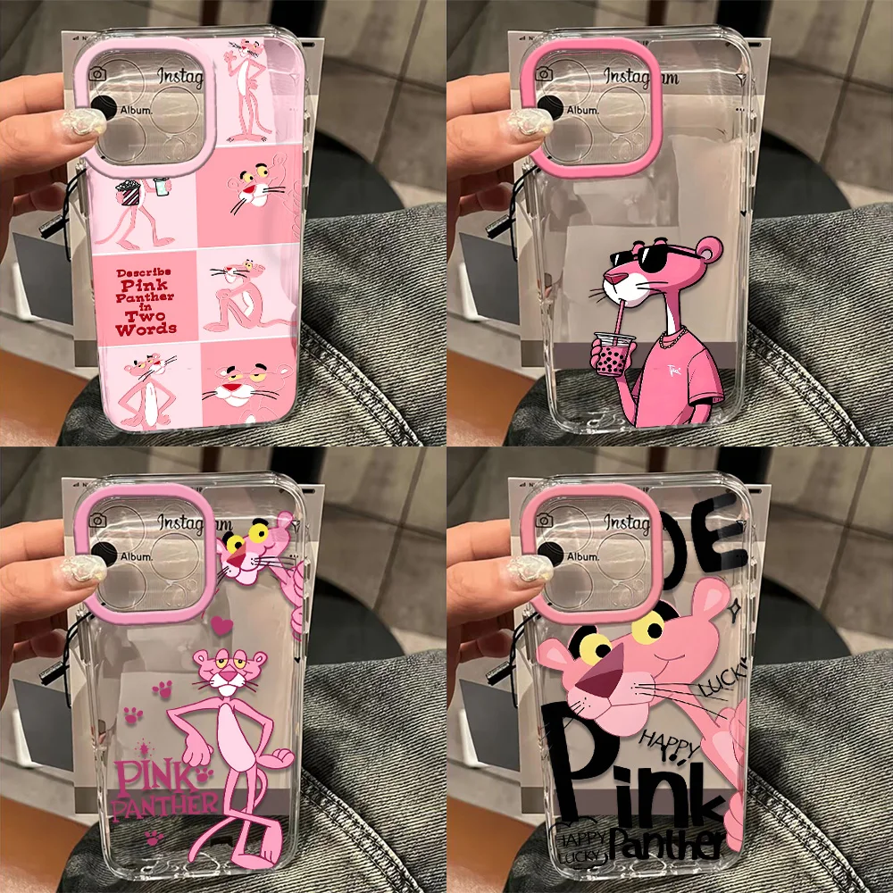 Pink P-PantherS Clear Space Phone Case For iPhone 11 12 13 14 15 16 Pro Max Mini X Xs XR 7 8 plus Se2020 Transparent Cover