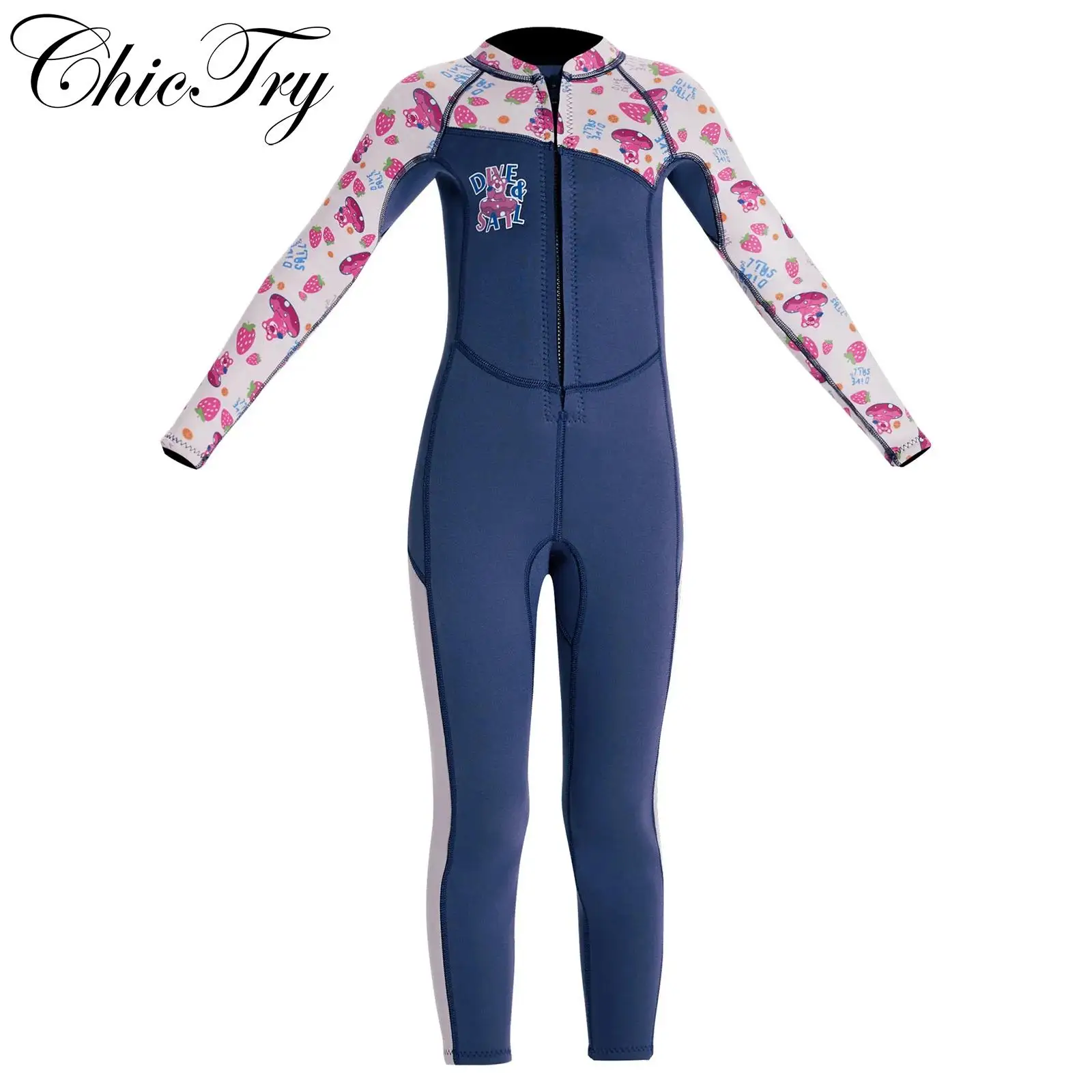 

Kids Girls 2.5mm Neoprene Wetsuit Full Body Swim Jumpsuit Long Sleeve Bodysuit for Snorkeling Surfing Sun Protection Swimwear