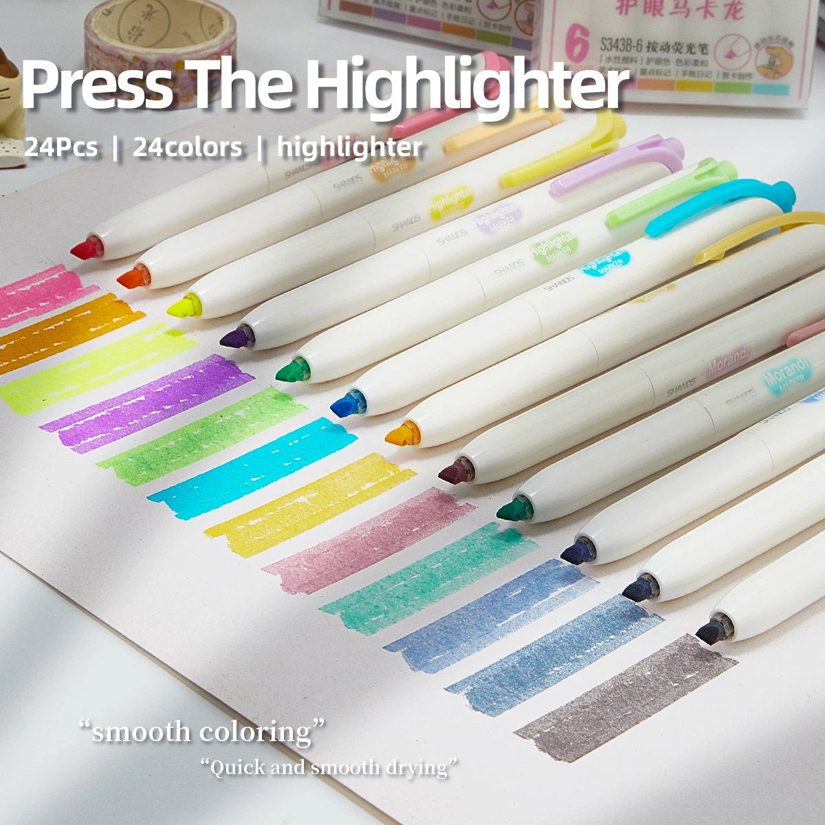 6Pcs/Set Retractable Highlighters Eye Protection Soft Pastel Markers 1-4mm Chisel Tip for Journaling School Office Supplies