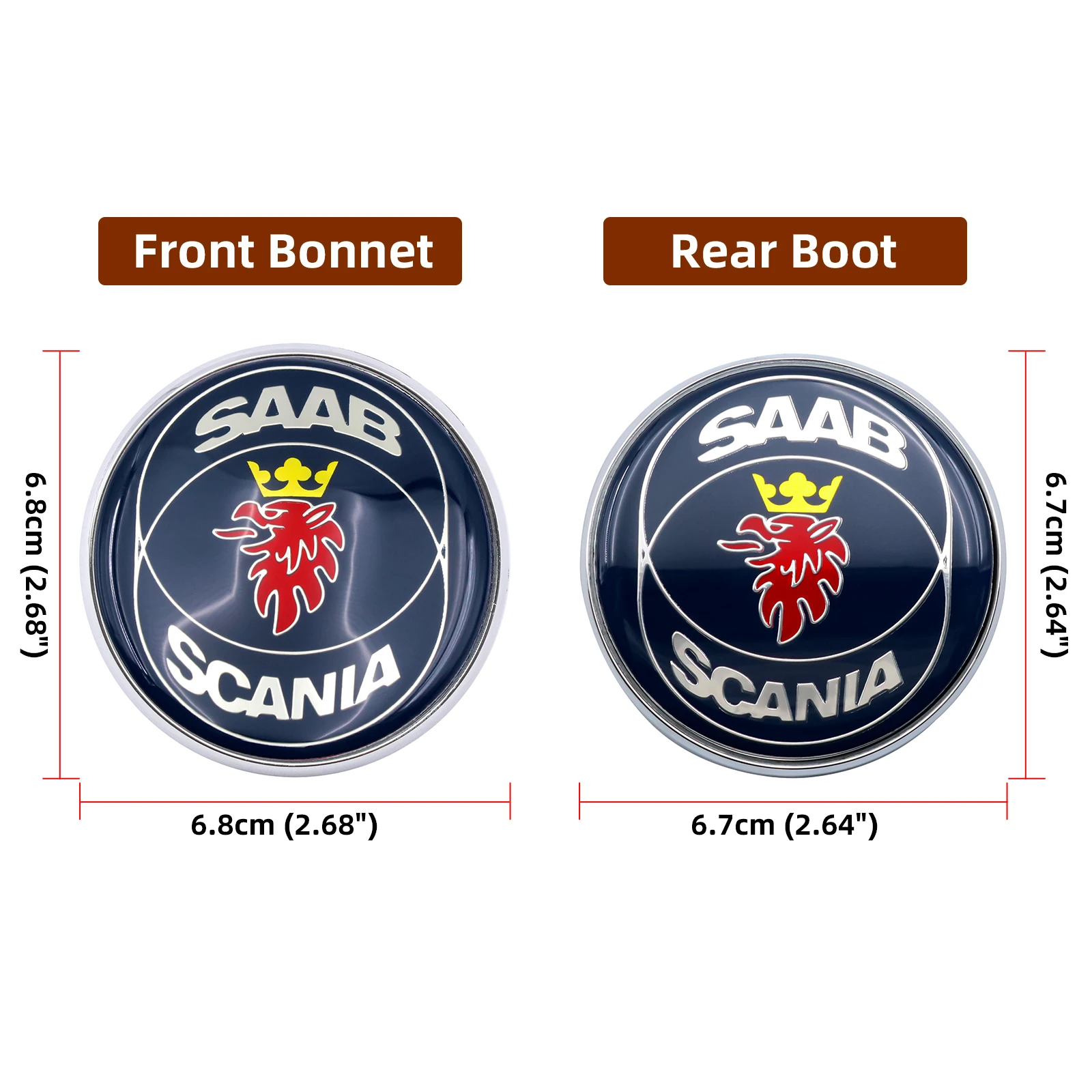 Set of 2PCS for Saab 93 9-3 Convertible 1998-2003 Car Front Bonnet and Rear Boot Trunk Badge Emblem Decal 12844161 5289897