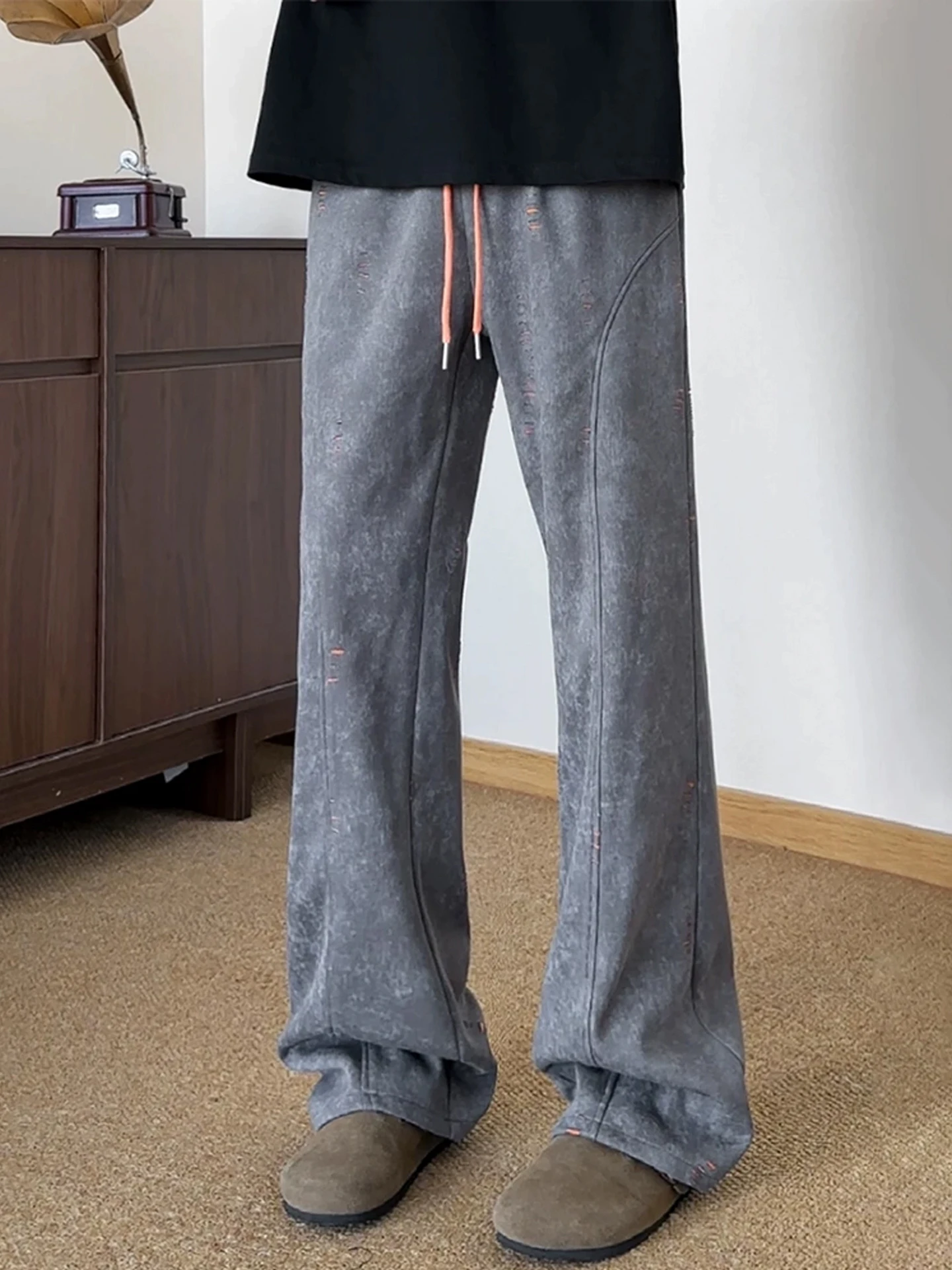 

Grey High Waist Straight Leg Casual Pants Men's Autumn High Waist Knife Bootcut Sweatpants American Style Casual Sports ...