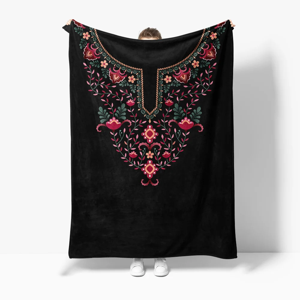 Black Embroidered Mexican Blanket Boho Throw Sofa Bed Cover Decorative Cushion Quilt for Home Decor