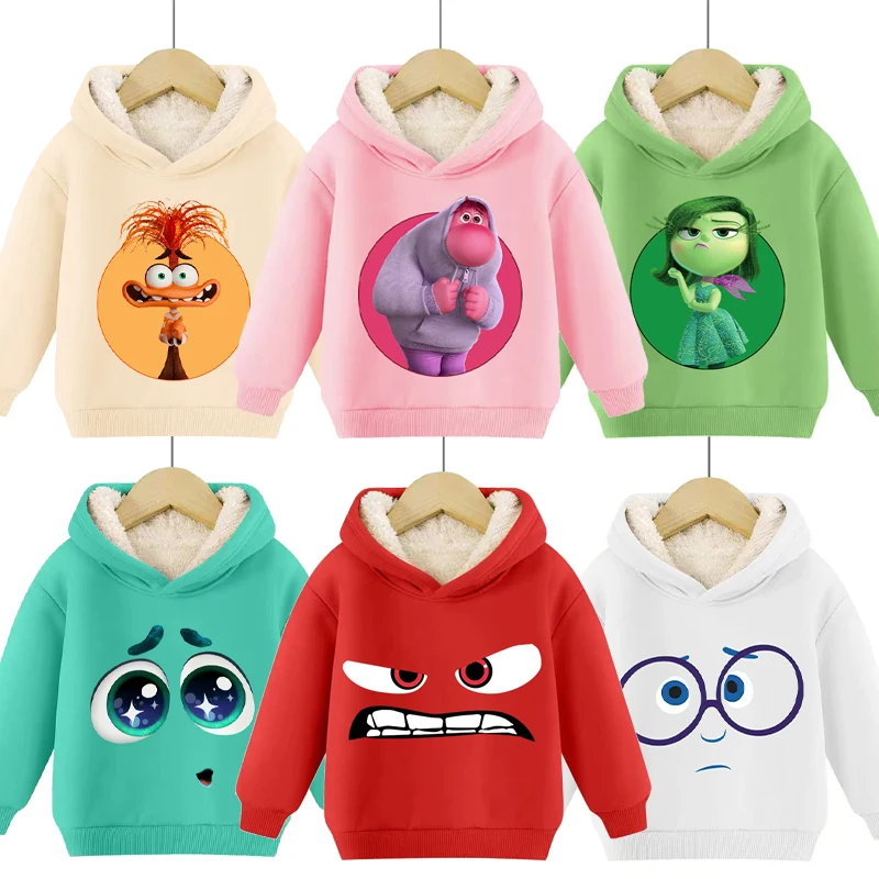 Inside Out 2 Hoodies Kids Disney Anime Anxiety Anger Sweatshirt Girls Boys Winter Thickening Pullover Warm Clothes Children Gift