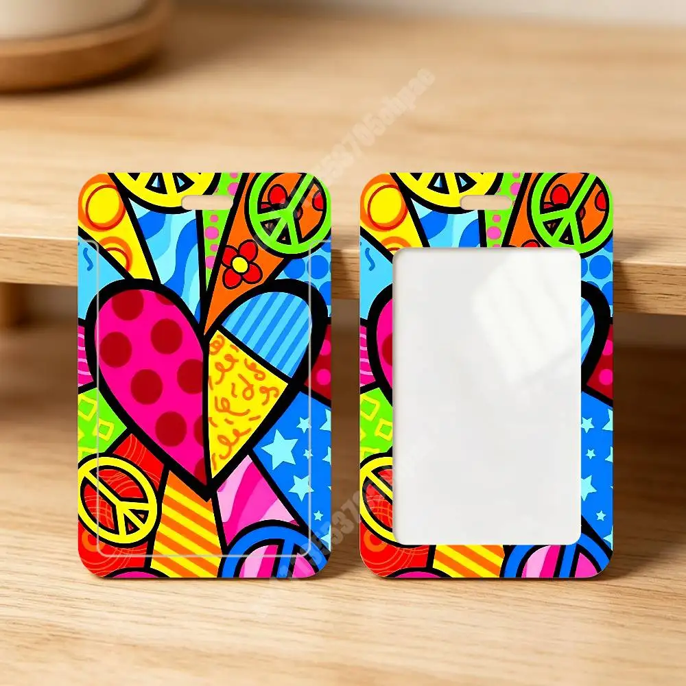 R-Romero Britto-S Style Painting Plastic Card Holder Staff ID Card Clear Transparent Campus Access Name Tag view 6