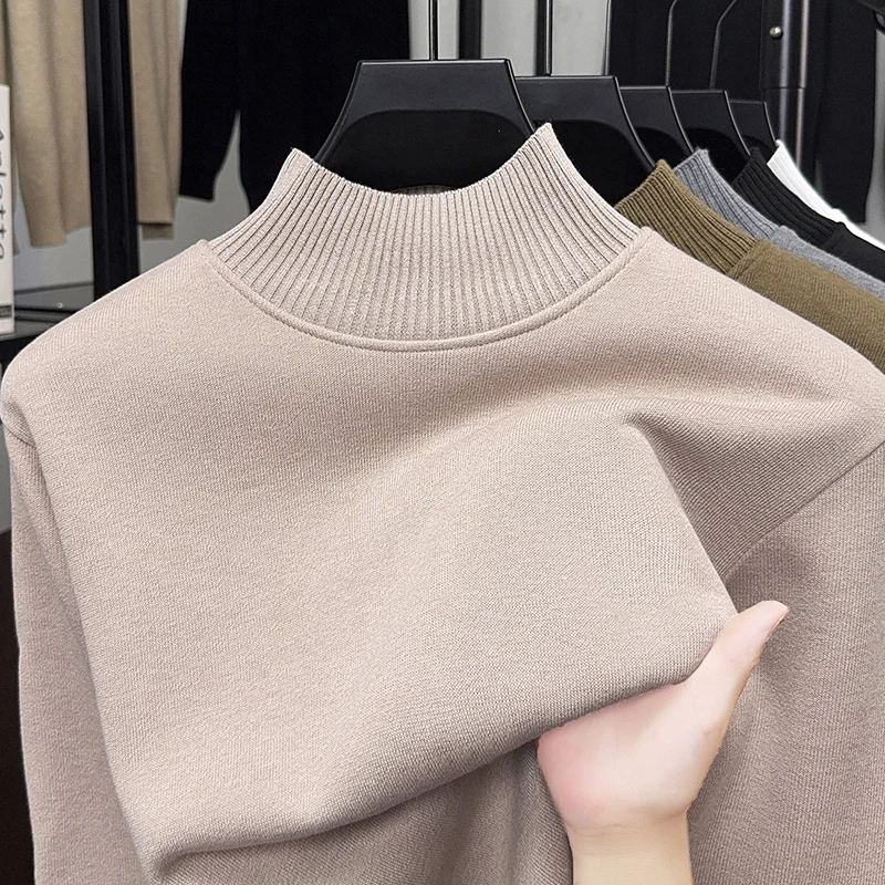 Maglione lavorato a maglia da uomo autunno e inverno girocollo maniche lunghe tinta unita girocollo semi alto pullover camicia base tendenza