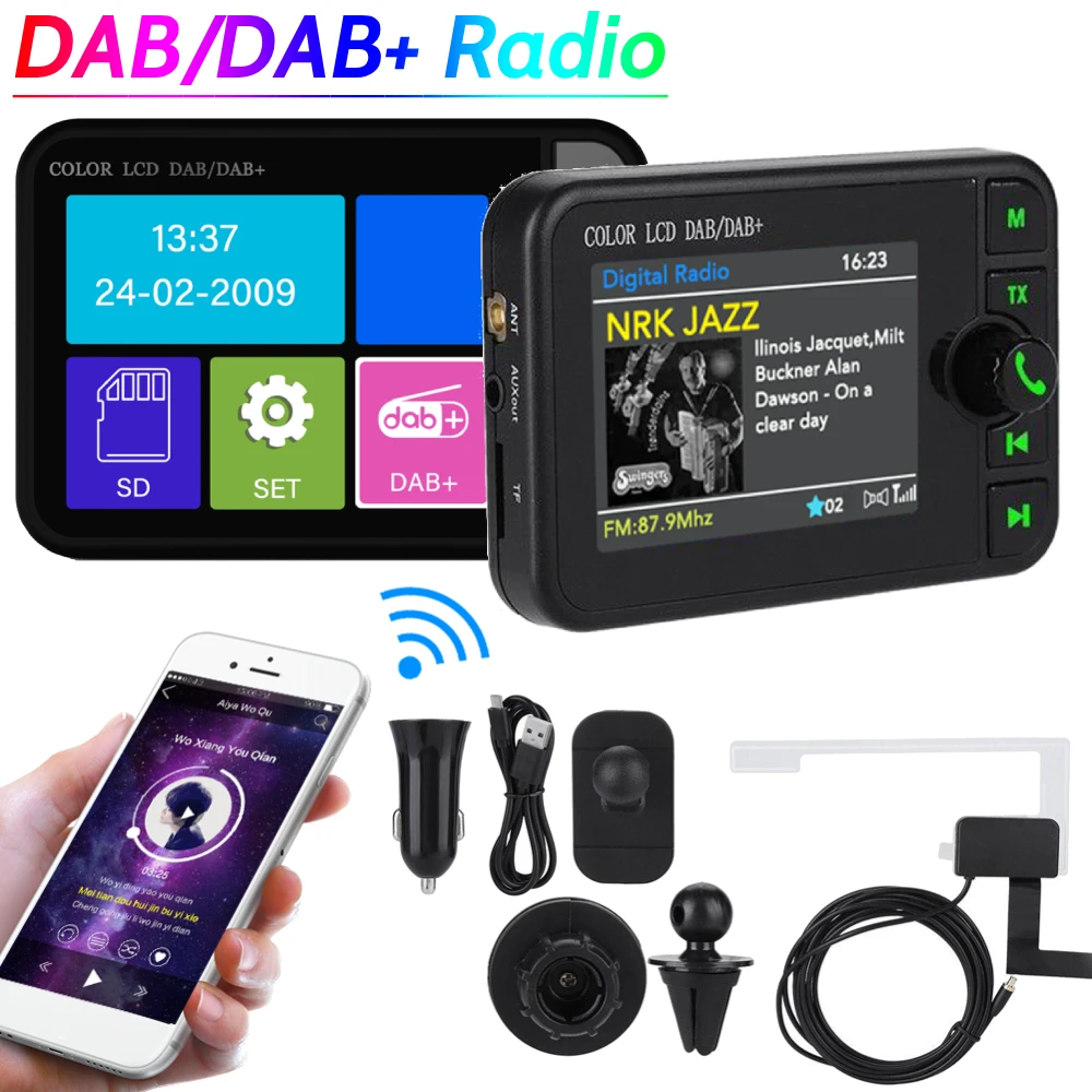 

Stereo Digital Signal Broadcast Adapter DAB+ Receiver Digital Broadcast Bluetooth-compatible 5.0 Music Player Hands-free for Car