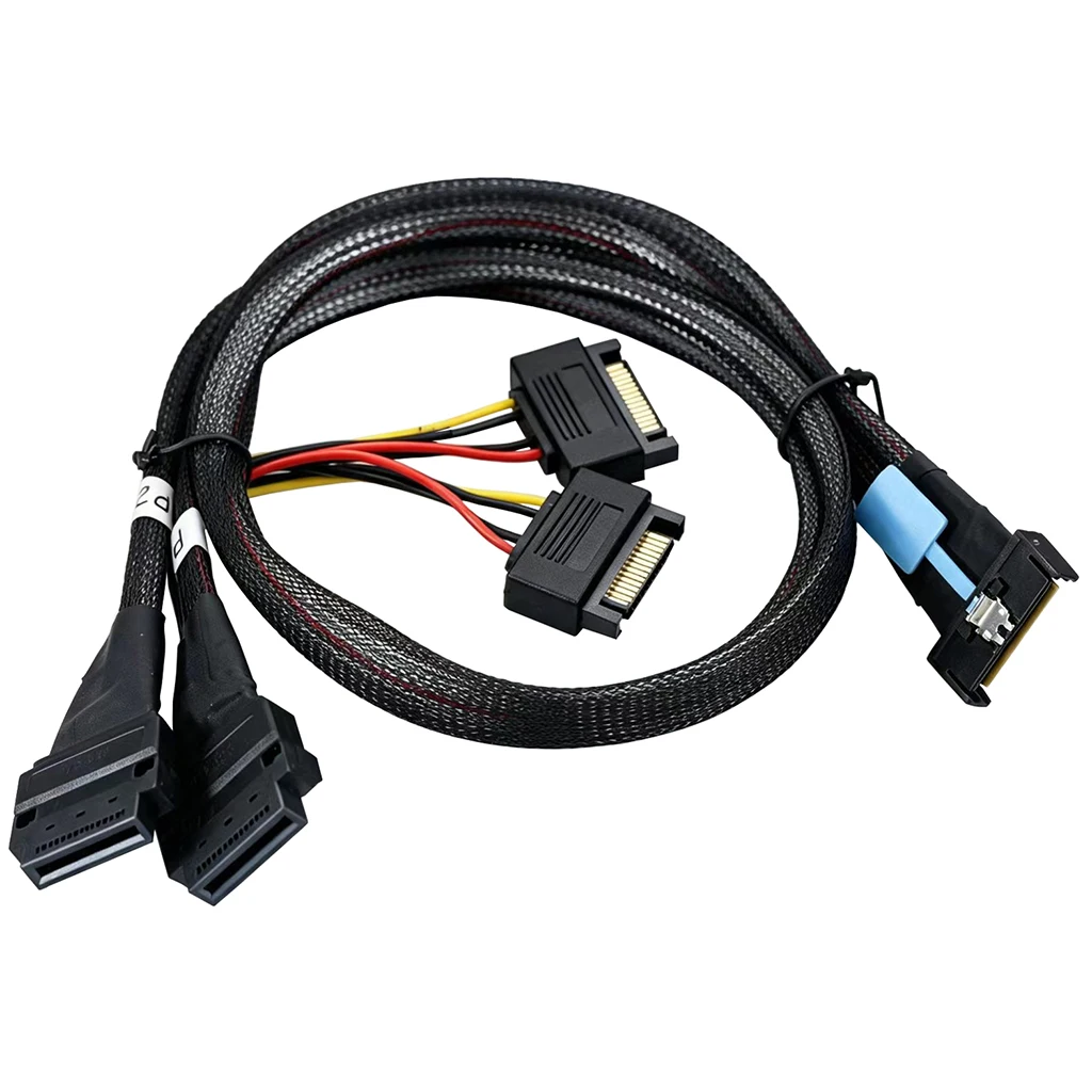 PCIe MCIO 8i 74P to Dual GEN‑Z 1C 56P Female Cable with 15P SATA Power Harness 50cm/80cm for Server NVMe SSD RAID HBA Expansion