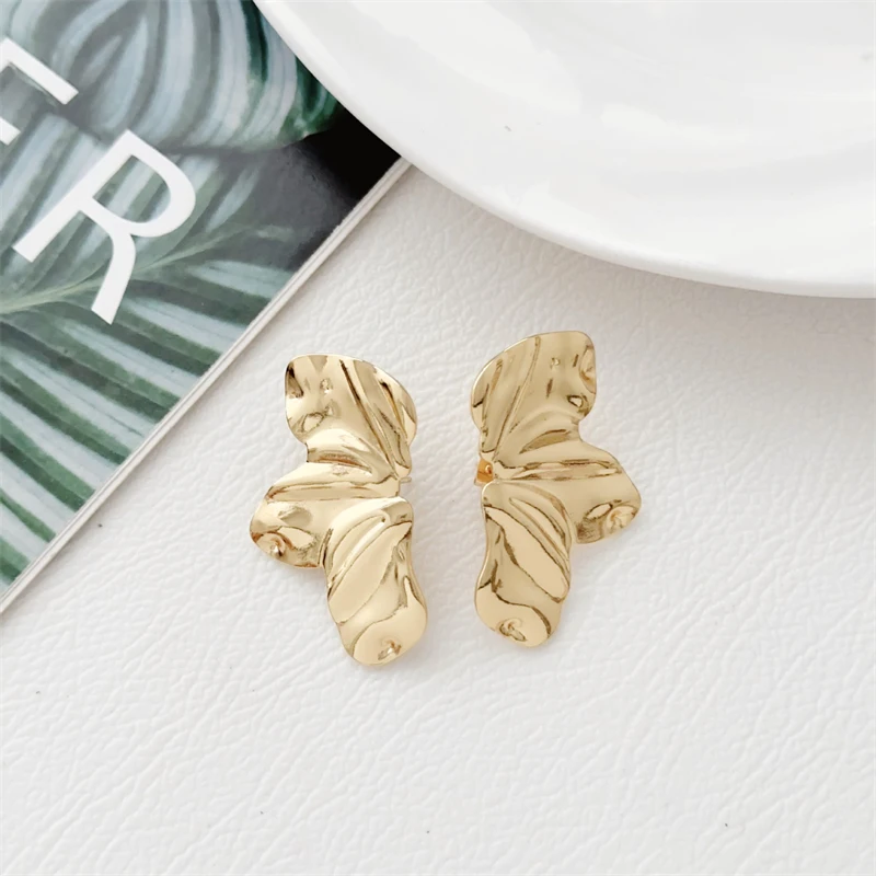 2025 Gold Color Irregular Metal Dangle Earrings for Women Uneven Folded Female Unusual Earrings New Punk Personality Jewelry image 3