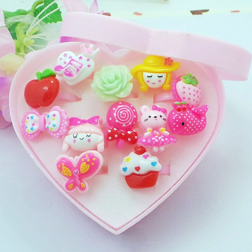 12pcs Little Girls Jewelry Rings Cartoon Rings Dress Up Accessory Toy Kids Birthday Party Favors (Assorted)