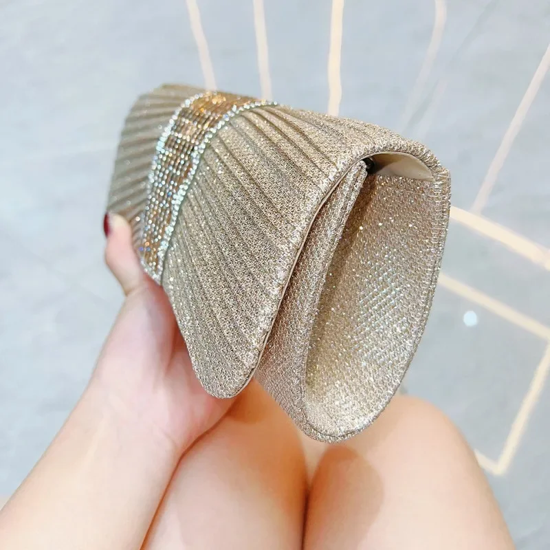 Luxury Champagne Gold Silver Shining Drill Clutches For Women Chain Shoulder Bag Crossbody Wedding Party Small Clutch Handbags