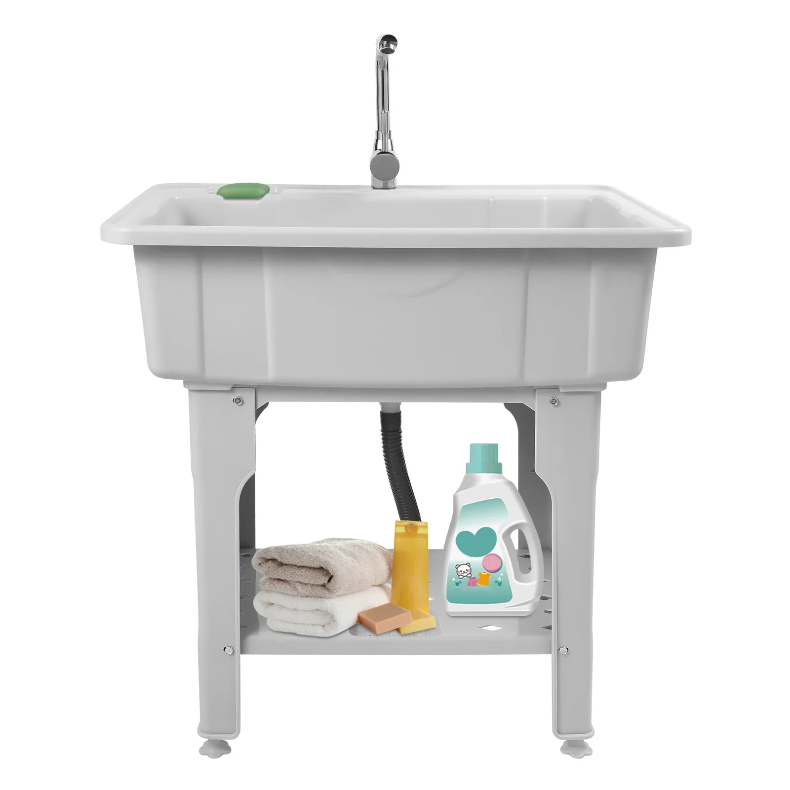 

BYMAOCAR Utility Sink Laundry for Laundry Room, Freestanding Laundry Sink W/ Washboard, Portable Wash Bowl Basin W/ Cold& Hot