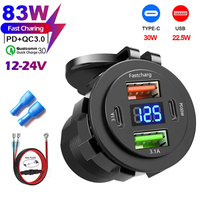 Car Charger Power Outlet Socket Dual QC3.0 Usb & Dual PD3.0 Fast Charging Outlet with Led Voltmeter Waterproof for 12-24V Cars