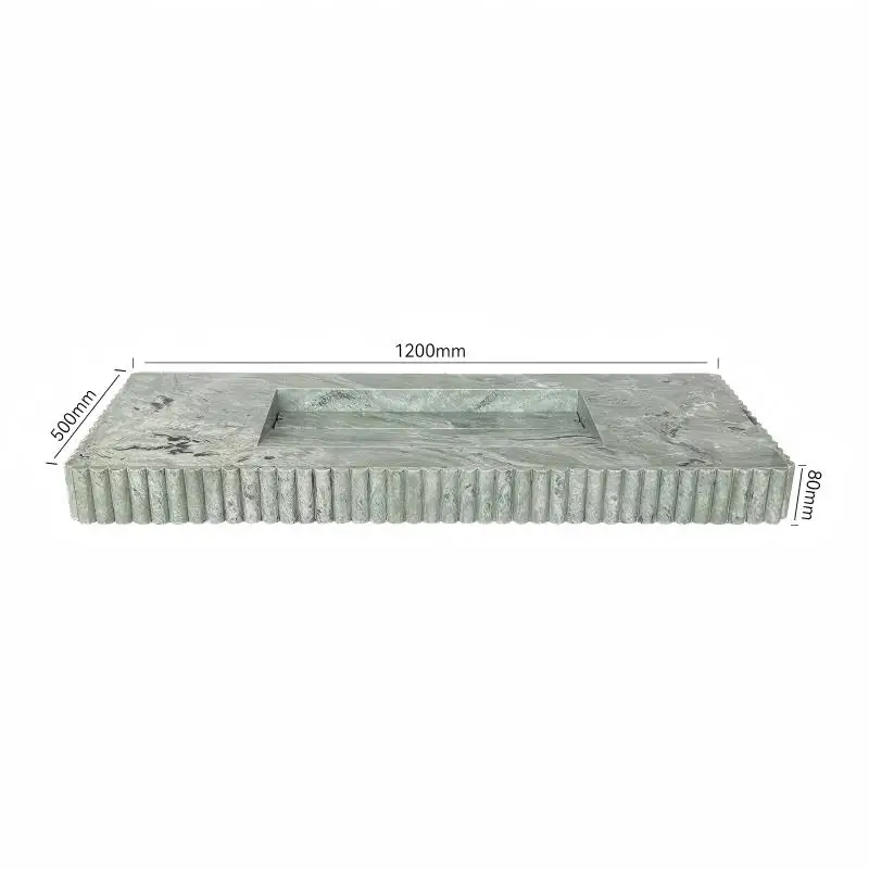 Stain Resistant Stone Look Wall Mounted Vanity Sink, Fluted Rectangular Floating Wash Basin For Easy Clean Home Bathroom Use