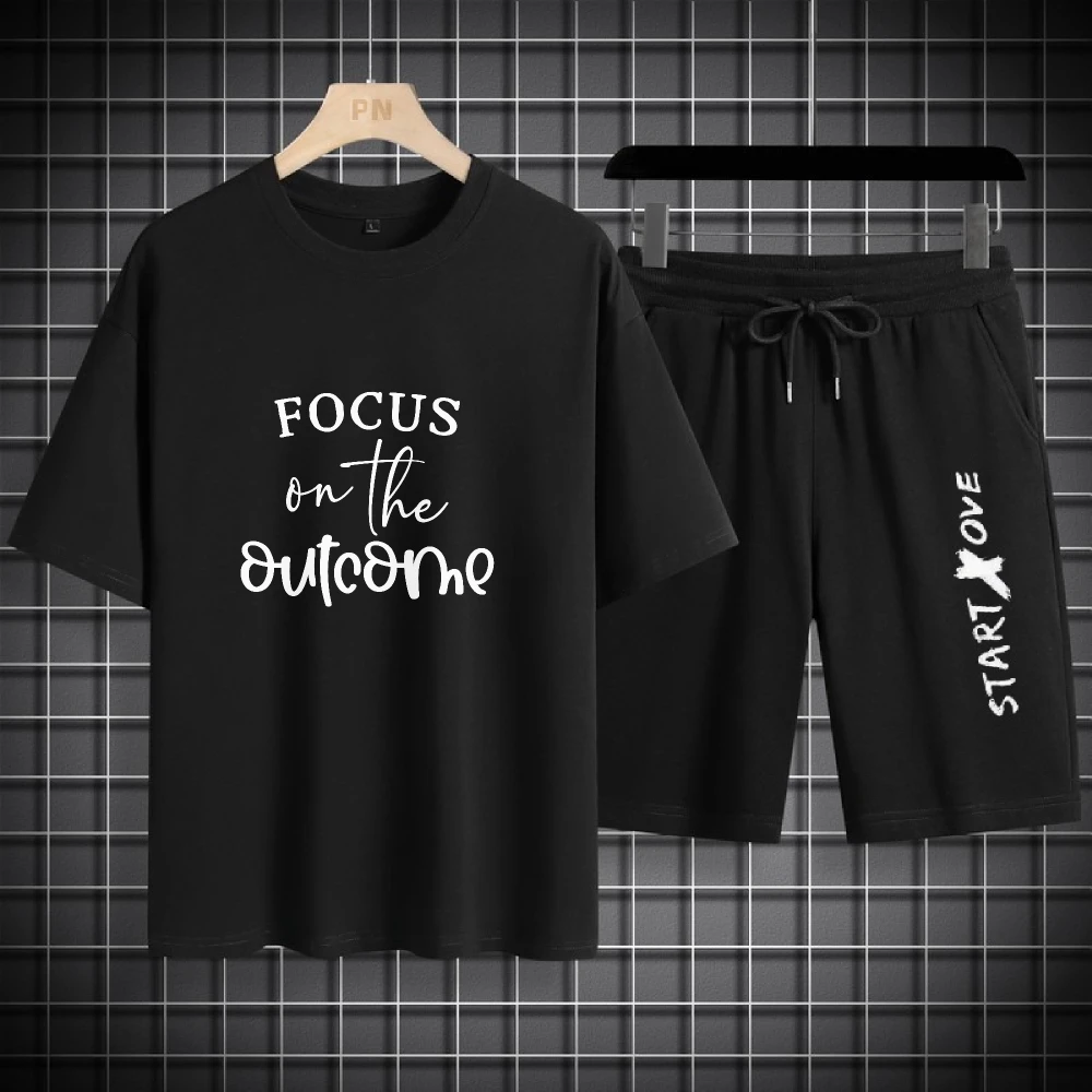 

2025 тонкий летний повседневный мужской комплект, легкий удобный наряд для горячей погоды, модные спортивные футболки + шорты, комплекты из двух предметов