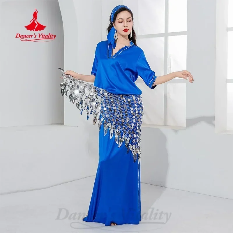 BellyDance Performance Robes High Grade Satin Robe+Headscarf 2pcs Adult Female Oriental Dance Professional Competition Costumes