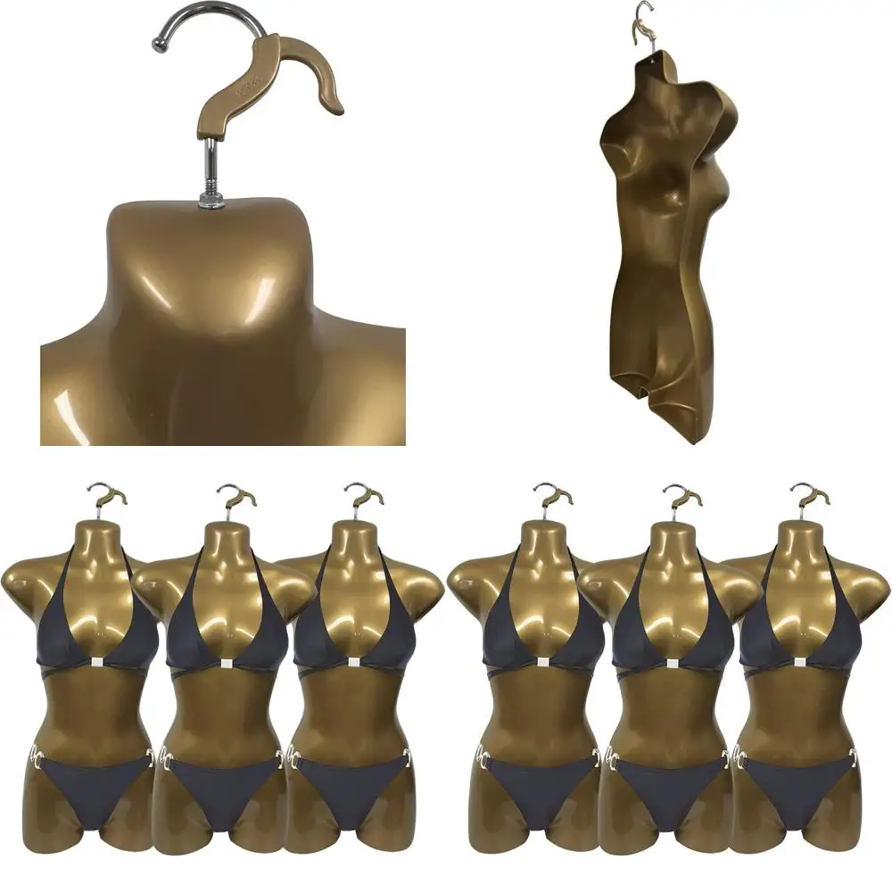 

Stackable Female Mannequin Set of 3 - Gold, S-M Size, with Hollow Back and Hanging Hooks for T-Shirt Displays, Countertop, Crate