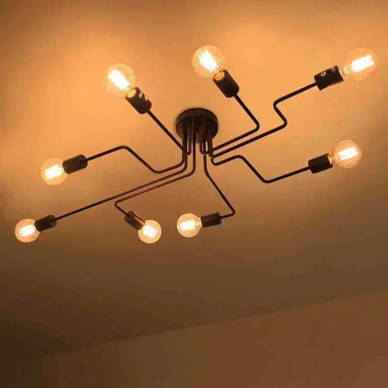 

Nordic Modern Minimalist American Retro Industrial Style Wrought Iron Elbow Living Room Bedroom Ceiling Lamp Chandelier