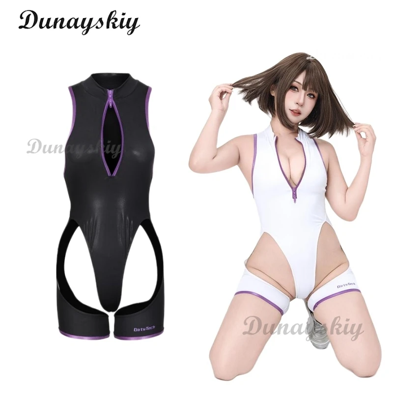

One Piece Swimsuit Hollow Out High Split Chest Zipper Hip Lift Swimming Anime Sexy Lovely Hot Spring Cosplay