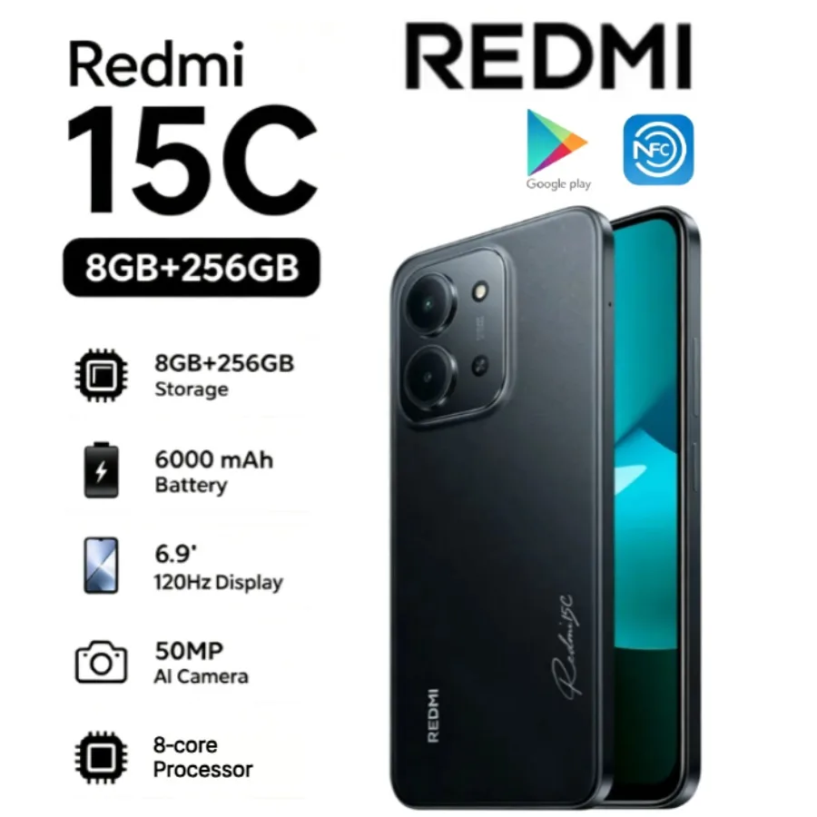 2026 New Redmi 15C Global Edition Redmi 15C 5G 8+256GB Smartphone: 6000mAh High-Capacity Battery, 50MP Camera for Sharper Photos