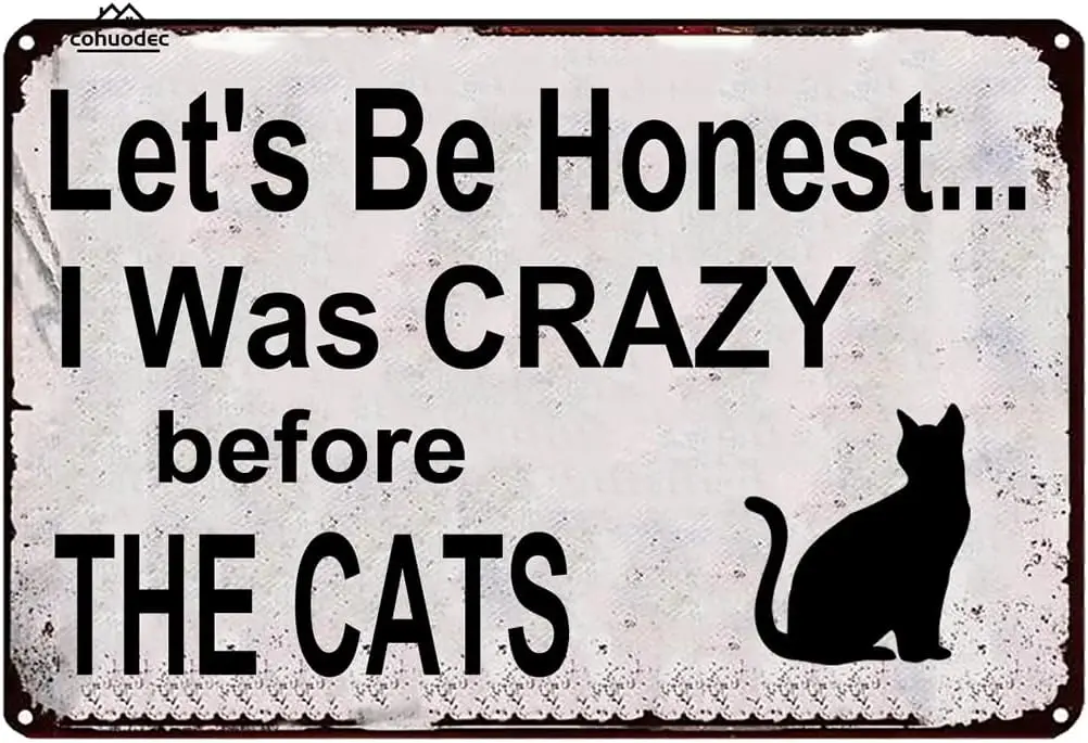 Crazy Cat Lady Sign, Let's Be Honest, Funny Cat Decor, Cat Humor, Farmhouse Decor, Crazy Cat Lover Metal Sign for Door Na