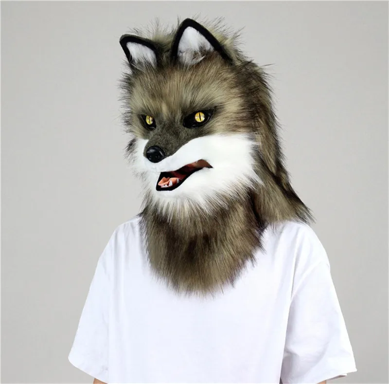 Masque en fourrure de loup Animal, accessoires de Costume de Cosplay, masques Therian à tête complète, accessoires de déguisement de fête Anime, cadeau d'halloween