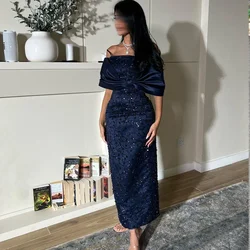 Vestido de fiesta de temperamento personalizado para mujer, vestidos de fiesta de noche de encaje con lentejuelas rectas hasta el tobillo y hombros descubiertos, فسات