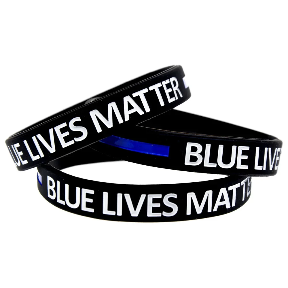 

50 Pcs Blue Lives Matter Silicone Wristband Sport Rubber Bracelet Debossed Blue Line Logo