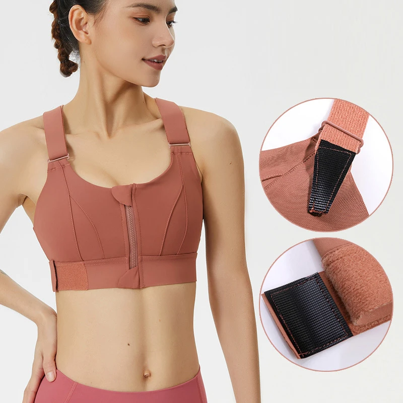 

Women Sports Bras Tights Crop Top Yoga Vest Front Zipper Plus Size Adjustable Strap Shockproof Gym Fitness Athletic Brassiere