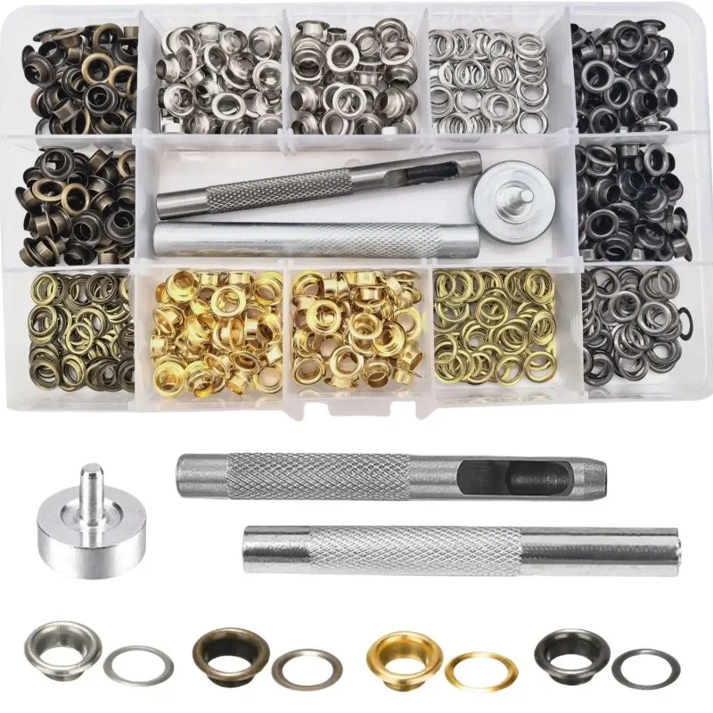 100/200/400PCs Metal Eyelet Kit with Punch Install Tool Set And Storage Box for LeatherCraft Shoes Belts Caps Bags Tags Clothes view 2