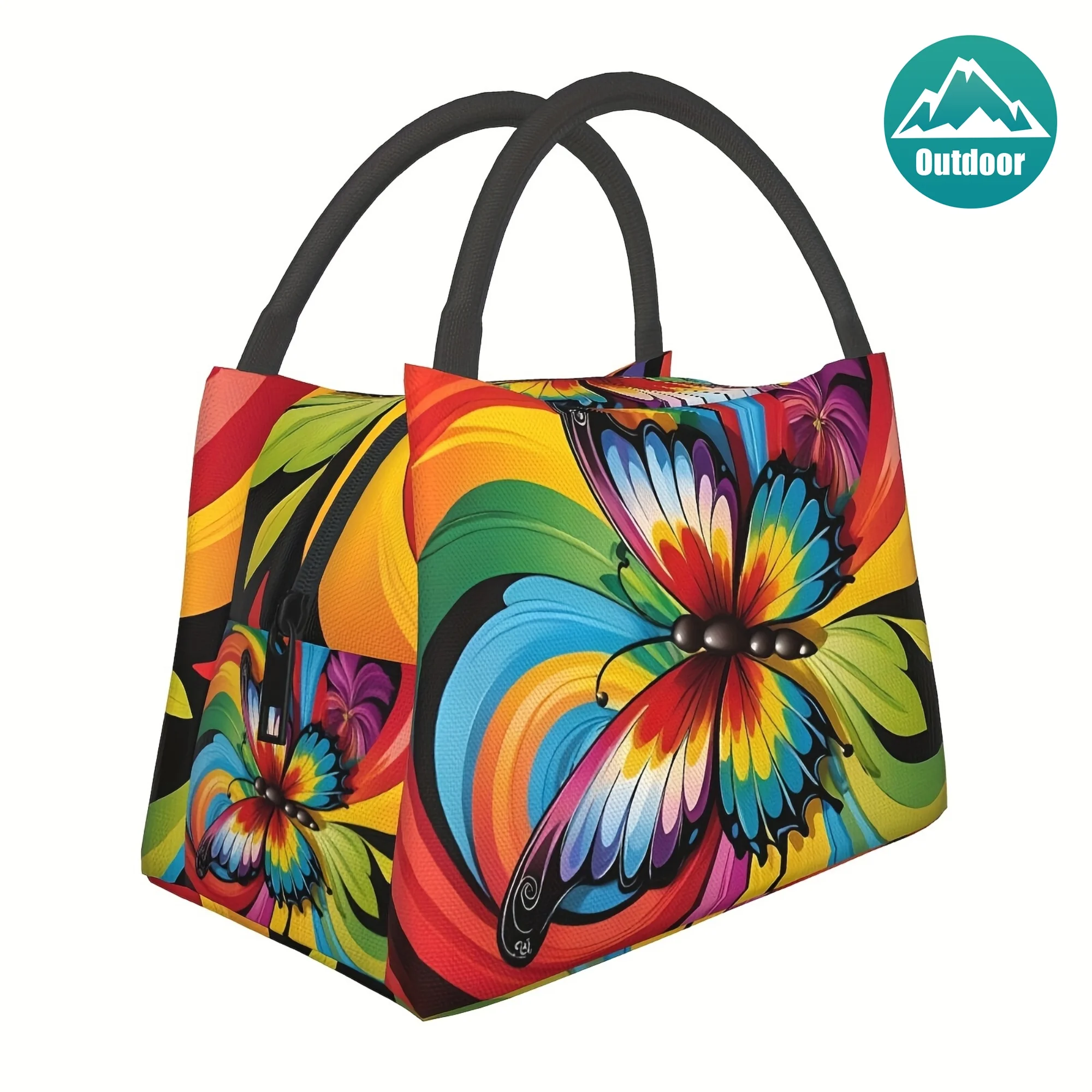 

Сумка для обеда с принтом радужной бабочки, яркий художественный узор, изолированная сумка-холодильник, многоразовая герметичная сумка-тоут для пикника