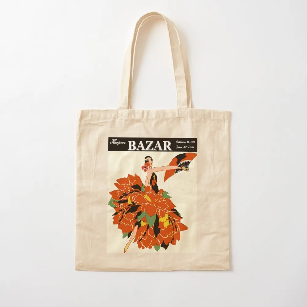 HARPERS BAZAR : Vintage 1929 Magazine Advertising Print Tote Bag Woman shopper bag Big bag Cloth Canvas Tote