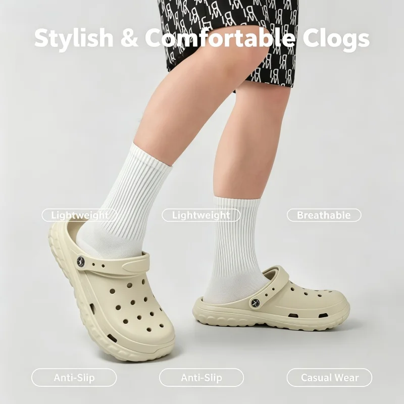 2026 New EVA Women and Men's Hole Shoes Summer Non-Slip Outdoor Sandals Closed Toe Shit Feeling Beach Slippers Thick Bottom