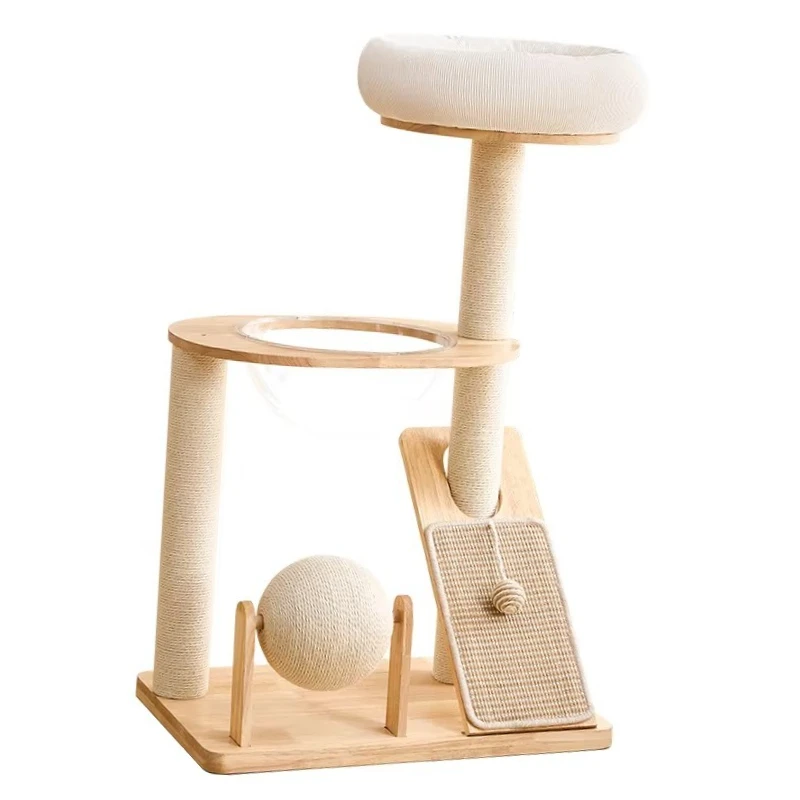 

Solid Wood Cat Tree Tower Scratcher House Cat Climbing Frame with Sisal Material Scratch Resistance Cat Trees & Scratcher