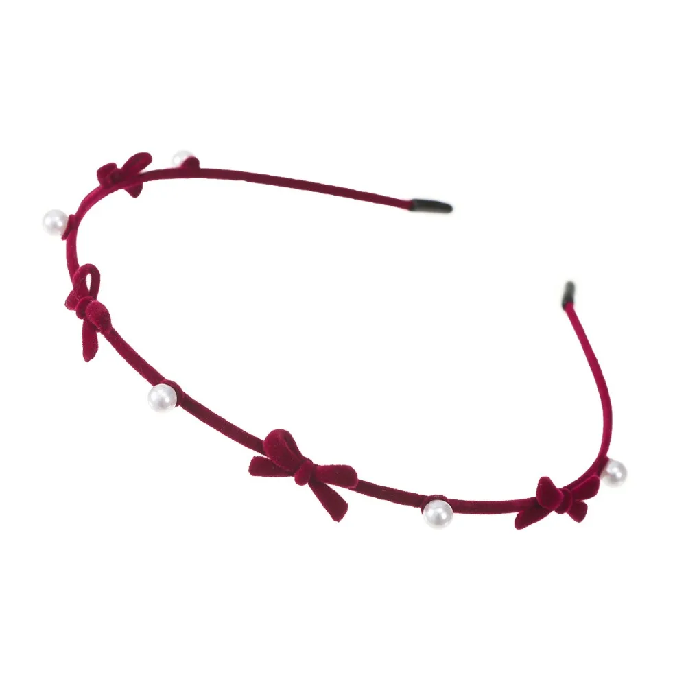 

Sweet Pearl Bow Hairband Plush Thin Flower Headband Korean Style Fairy Women Hair Hoop Headwear