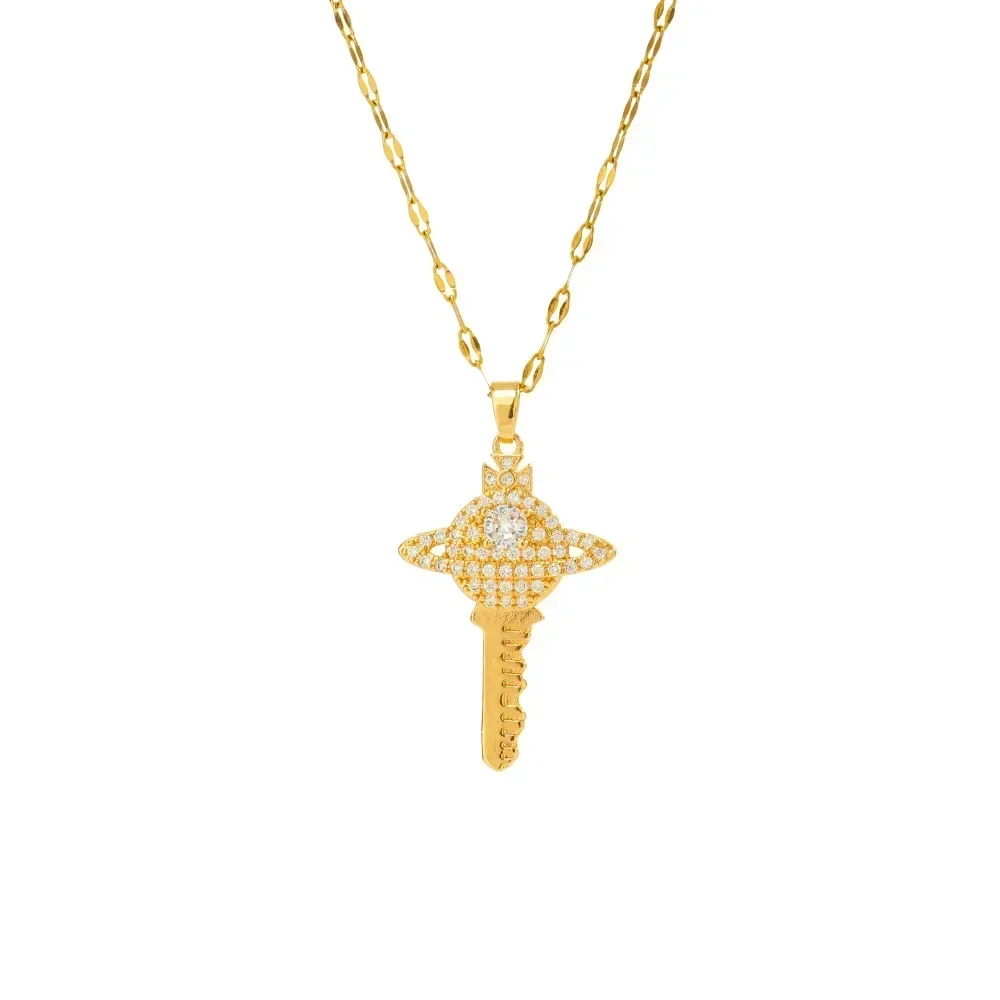 

Zircon's best-selling Saturn titanium steel key necklace for women features a fashionable European and American design