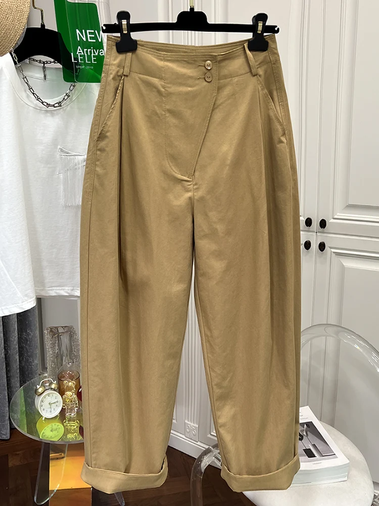 إلي ملابس العمل القطنية هارلان السراويل النسائية فضفاضة كل مباراة تصميم الكاكي والأم السراويل الفنية تخفيف Sle كيت التفاصيل