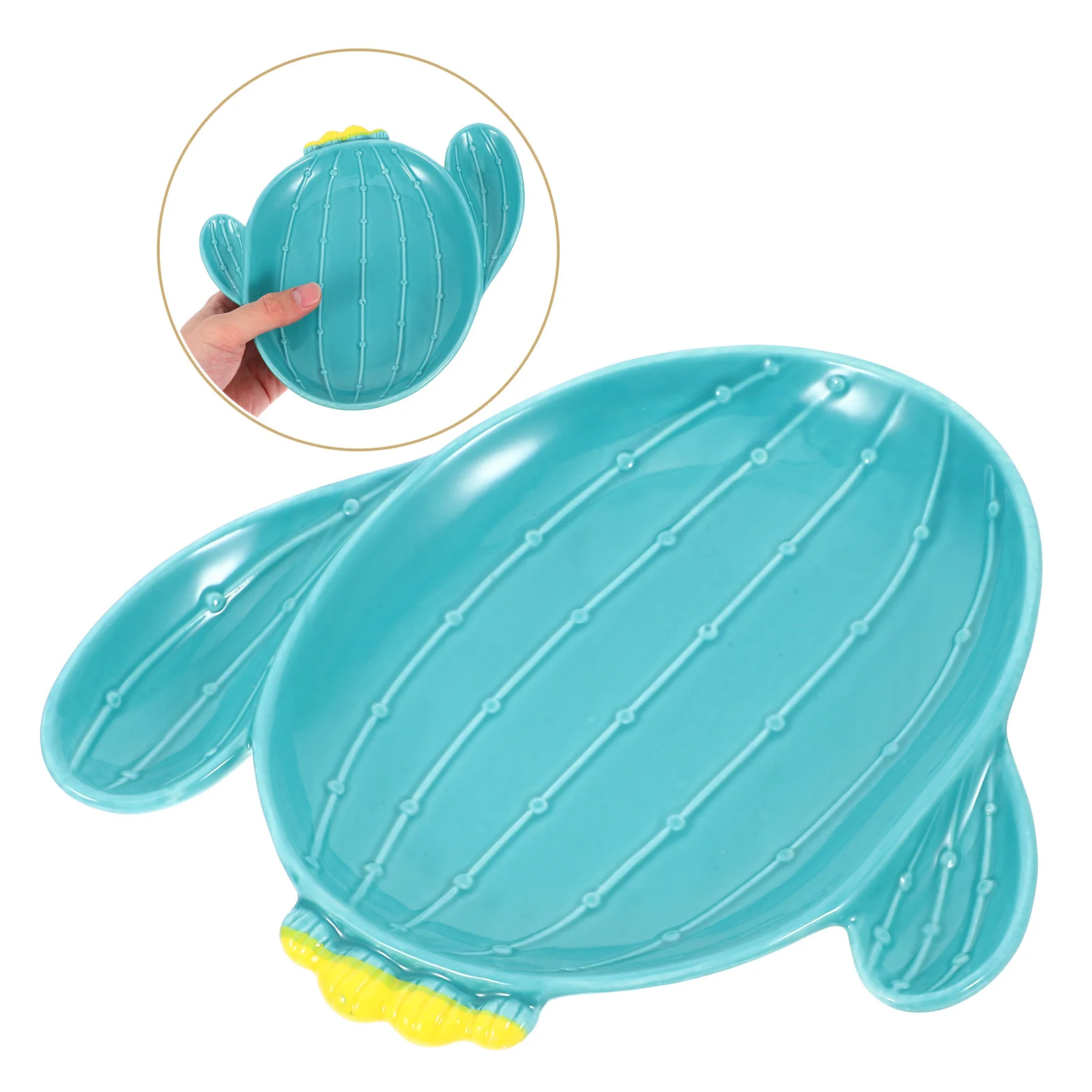 

Cute Cactus Ceramic Plate for Salad Dessert Fruit Snack Serving - Adorable Cartoon Design Kitchen Decor Dish Ideal Appetizer