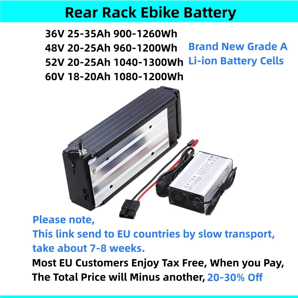 

Super Power Rear Rack Ebike Battery 48V 20Ah 21Ah 25Ah 52V 20Ah 21Ah 25Ah 60V 18Ah 20Ah 500w 750w 1000w 1500w Li-ion Battery