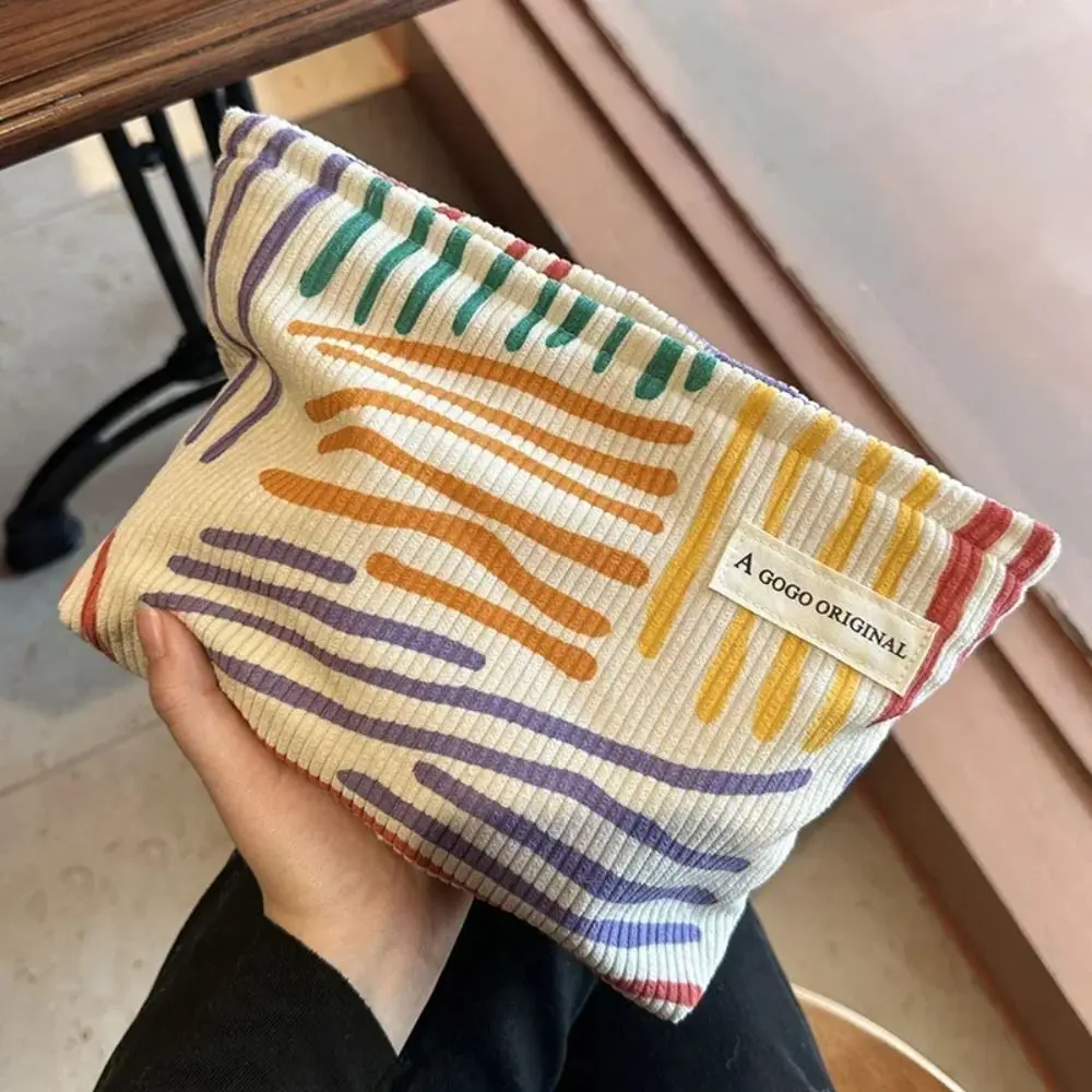 New Women Travel Cosmetic Bag Corduroy Fashion Striped Makeup Pouch Clash Color Make Up Organizer Beauty Storage Cases